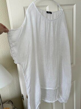 Linen Oversized Tunic White Made in Greece Lagenlook High Low Minimalist Top